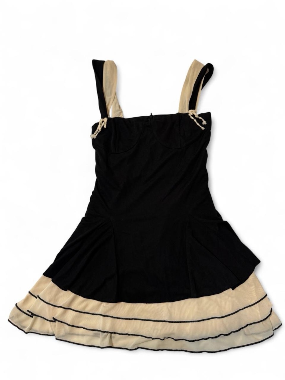 RIHOAS Black Contrast Trim Knit Skater Mini Dress Size S Bustier - Picture 6 of 16